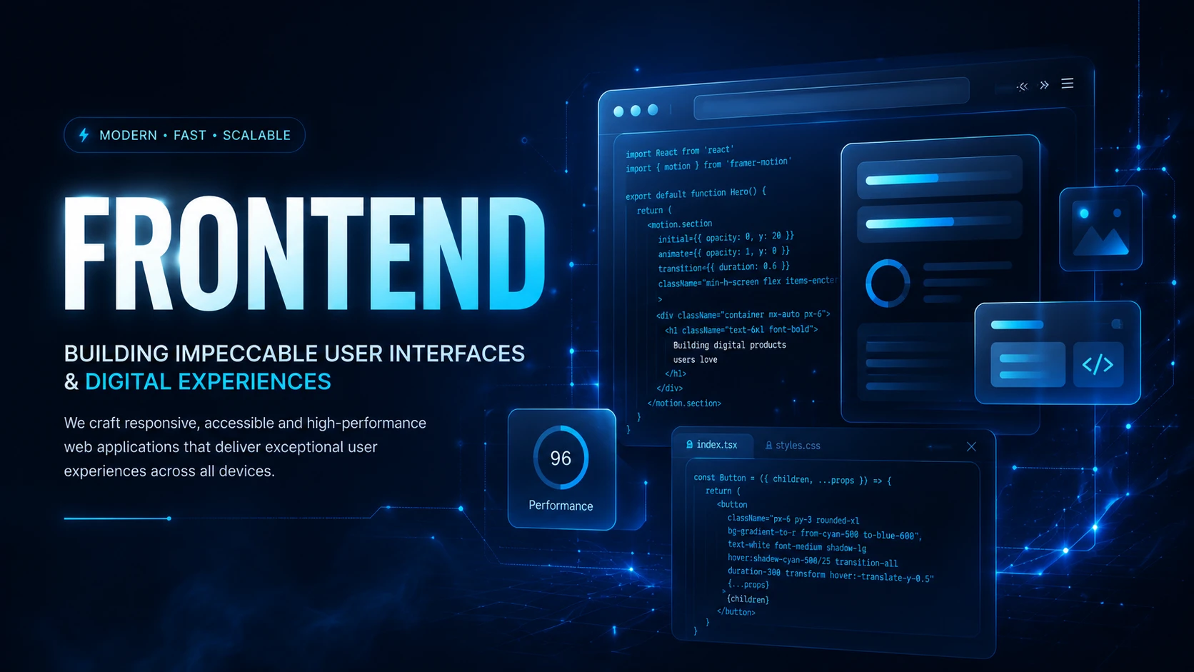 Frontend — building impeccable user interfaces and digital experiences with TypeScript, React, Next.js, Vue.js and more.
